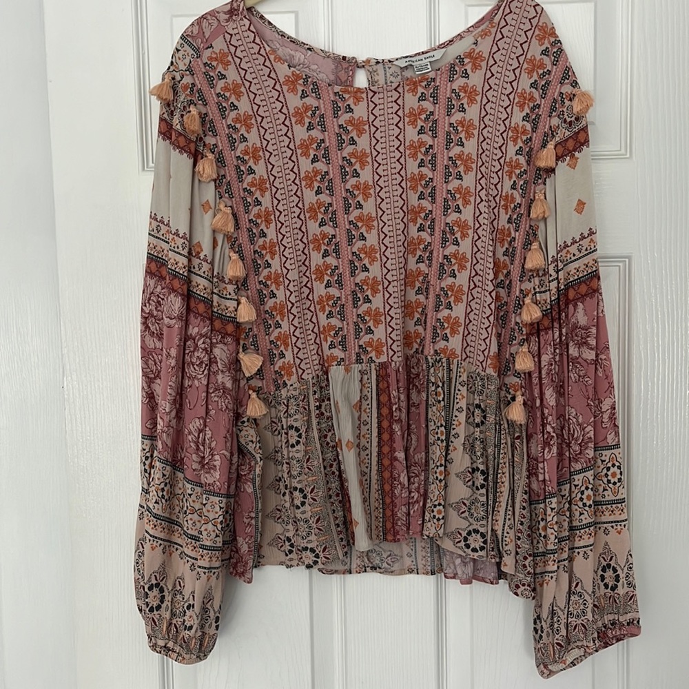 American Eagle Cropped Detailed Tassel Top